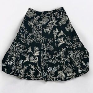 Ann Taylor LOFT Black Floral Sequins A-Line Skirt Size 4 Knee Length